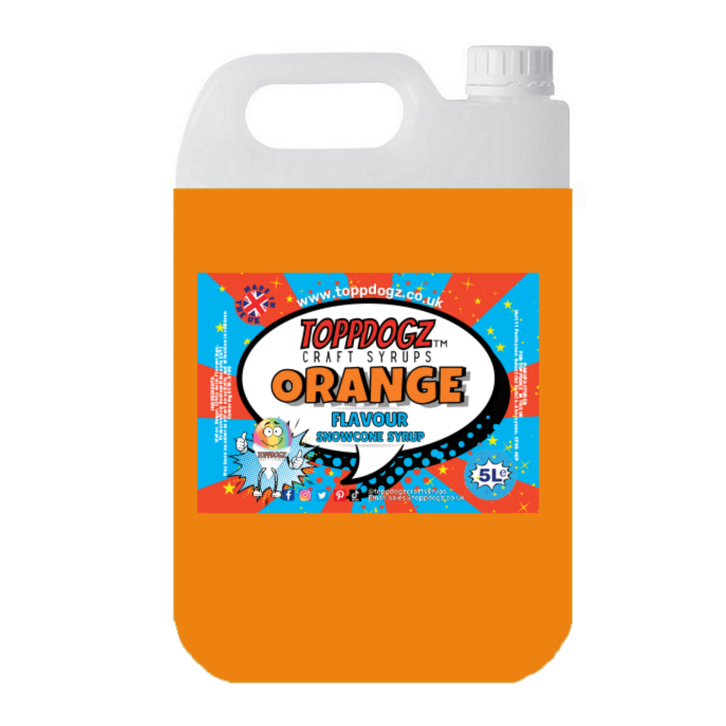 Glycerol Free Orange Snow Cone Syrup 5 Litre (Ninja Slushi Compatible)