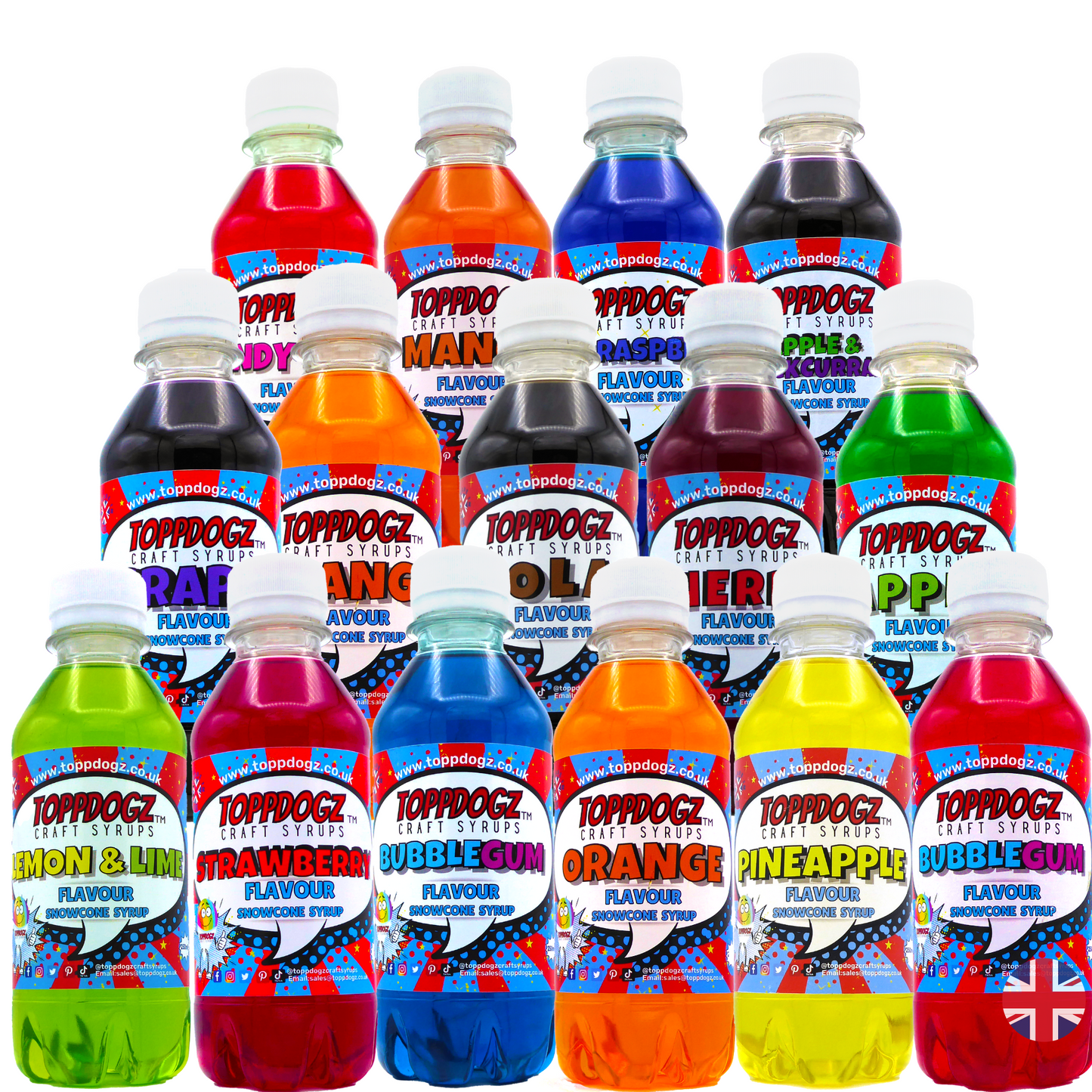 15 x 250ml Mixed Pack Snow Cone Syrup Slush machine compatible