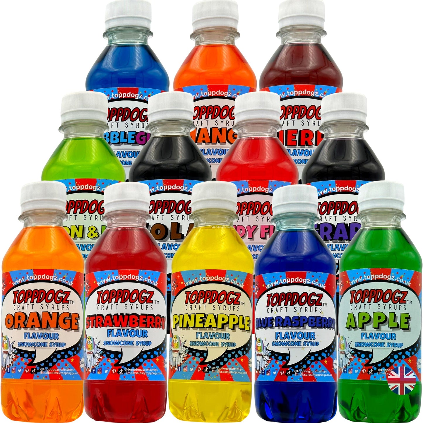 12 x 250ml Mixed Pack Snow Cone Syrup Slush machine compatible
