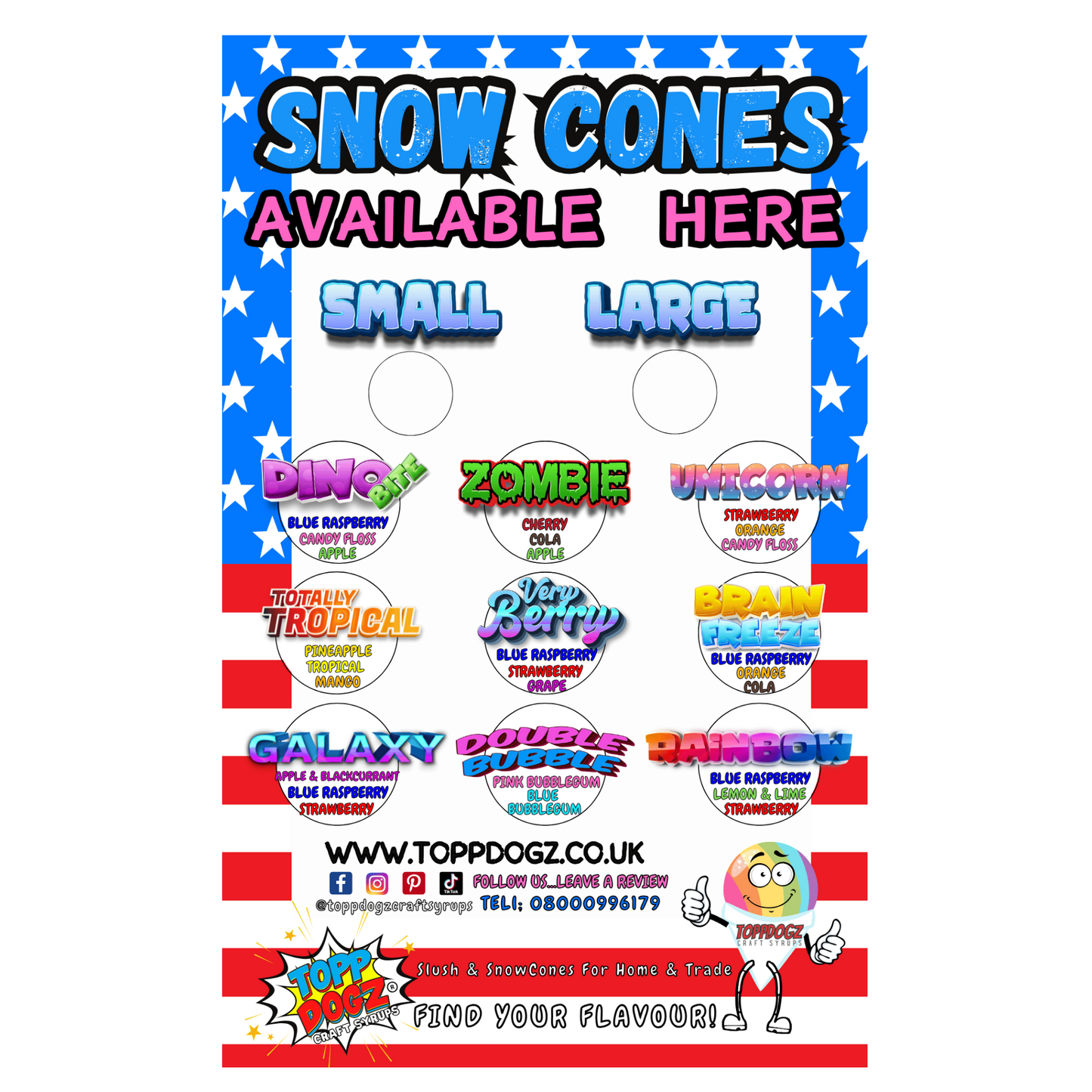 Branded peel- off sticker A3 Snow Cone Menu (Design 1)